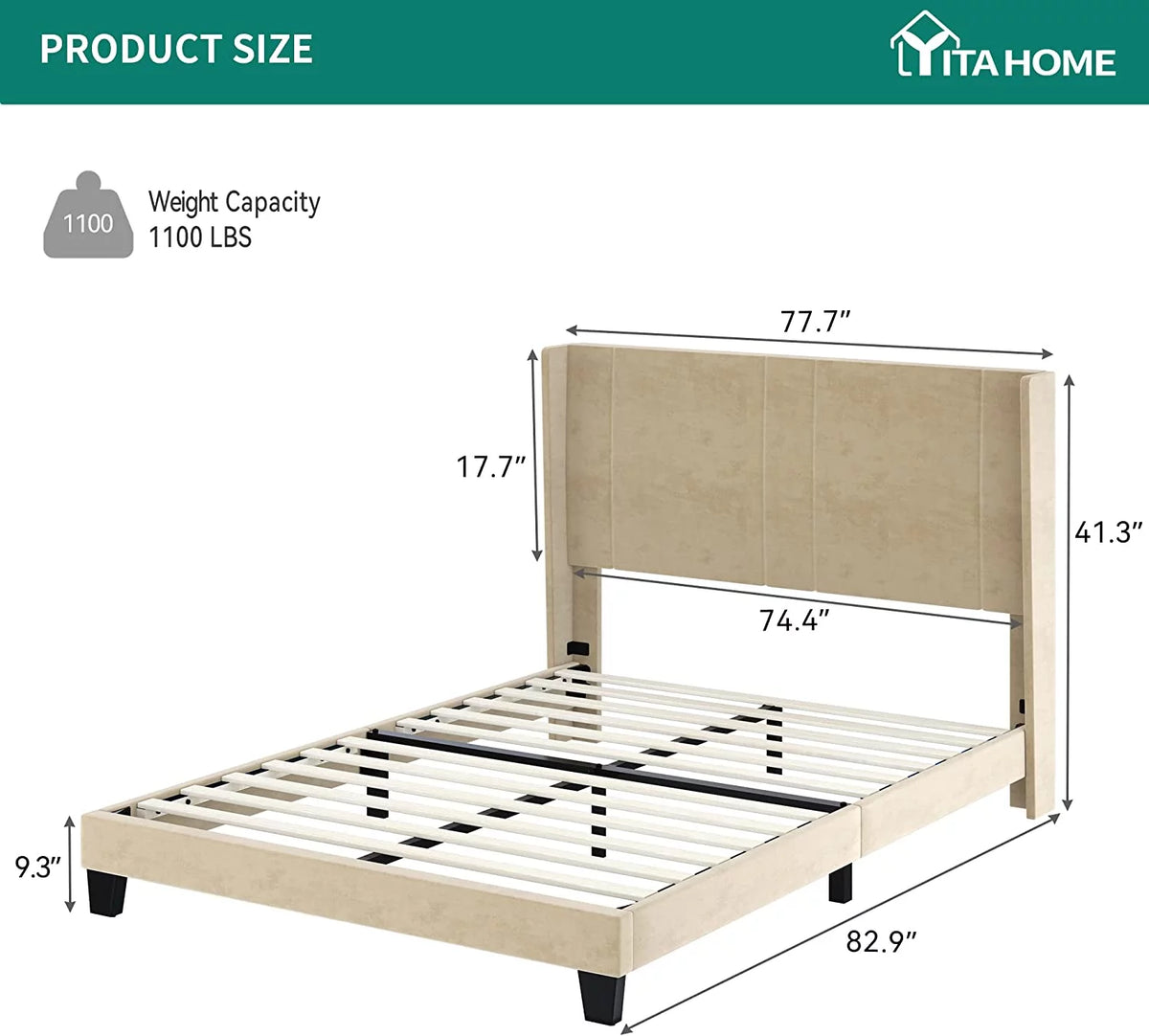 Beige Velvet Upholstered Queen Size Platform Bed Frame E143358