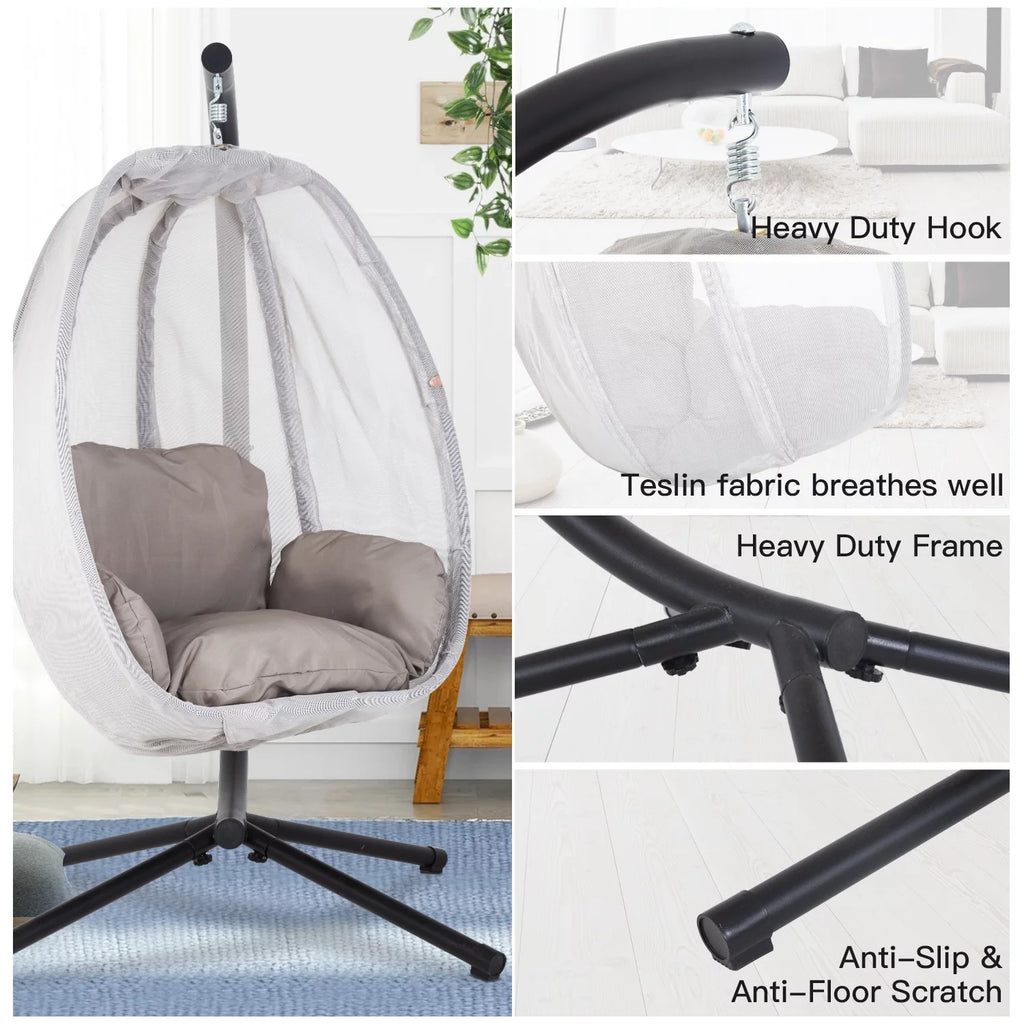 Egg Chair with Metal Stand and Cushion, 400LBS Capacity, Gray L8445