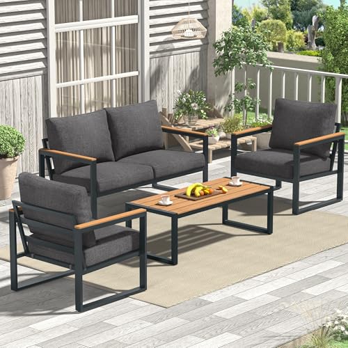 4 Pieces Metal Patio Furniture Set with Coffee Table Y60532