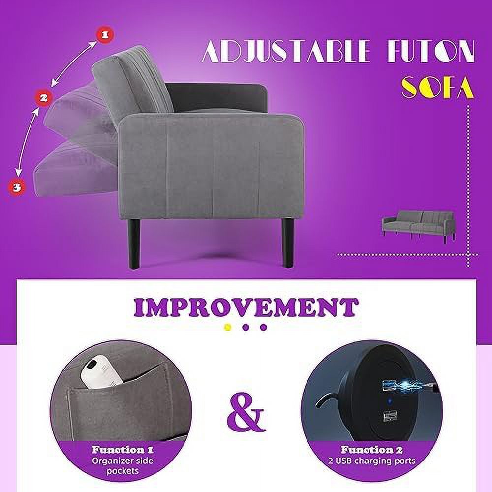 Button Tufted Upholstered Sofa Couch with 2 USB Charging Ports G2746