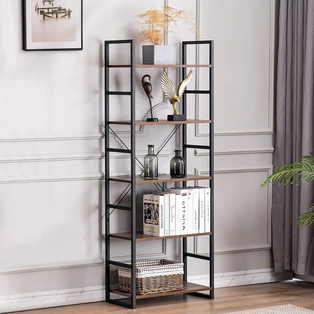 5 Tier Tall Bookshelf Bookcase, Brown Y934199