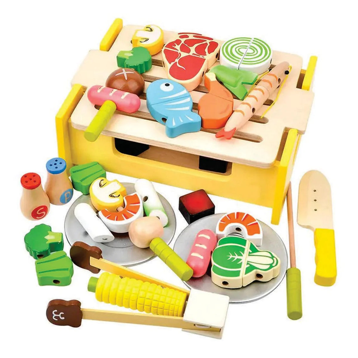 Wooden Grill BBQ Food Set Pretend Play Toy X59794
