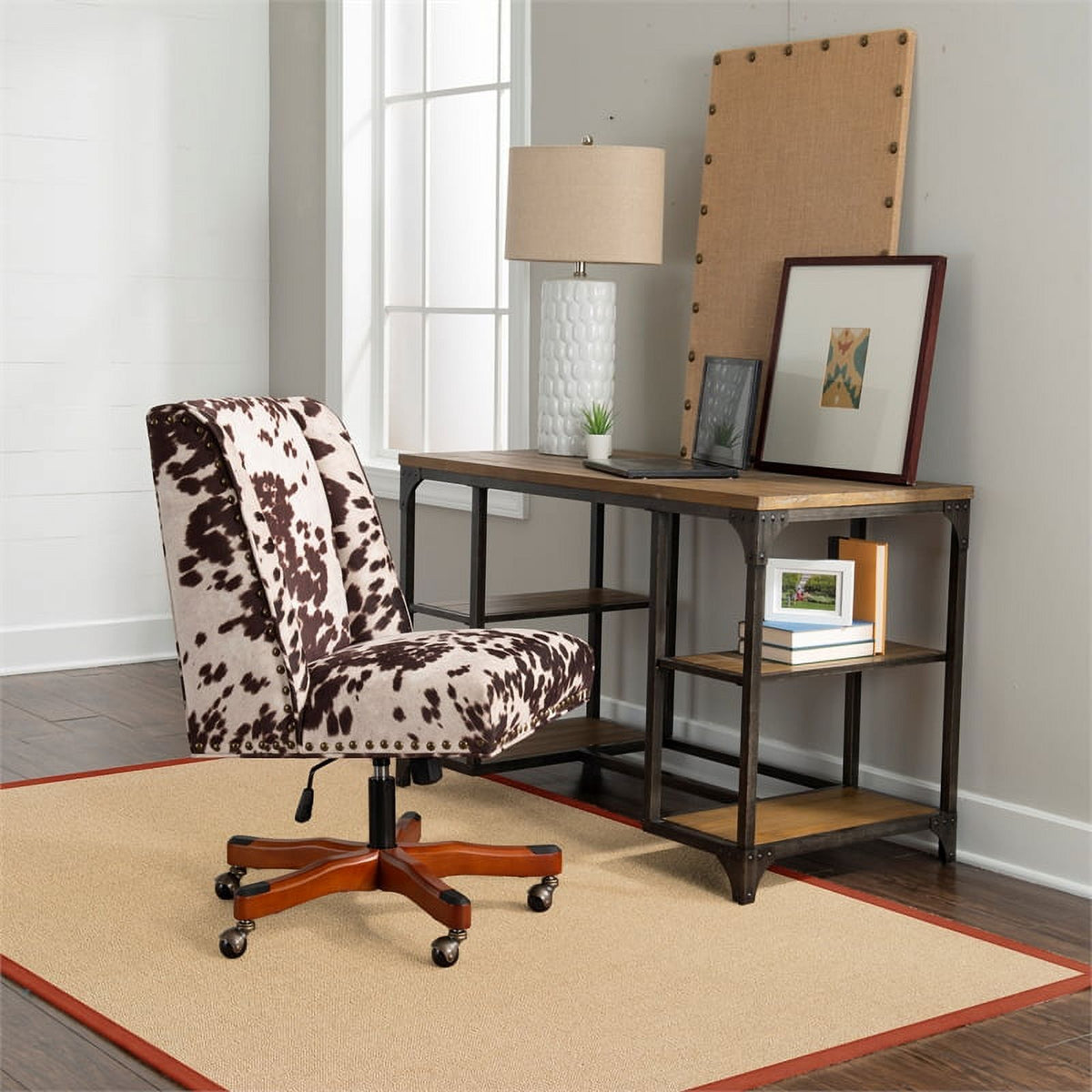 Machine Tufted Wool 5'x8' Rug in Natural and Burnt Orange H376577