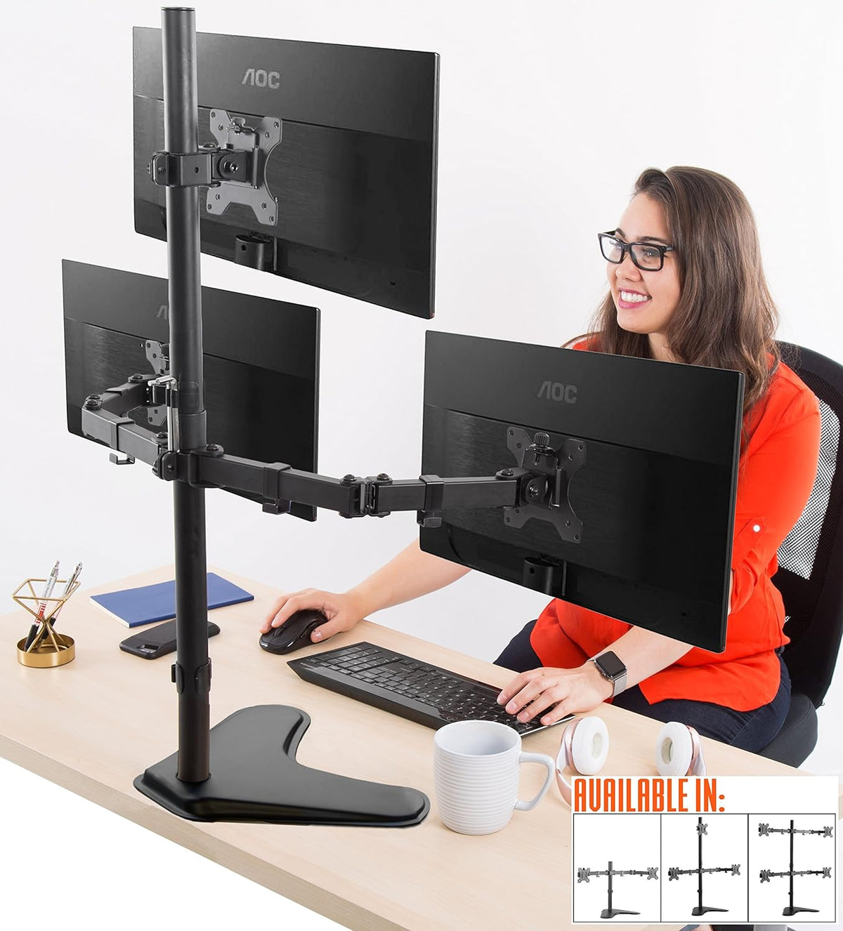 Freestanding Triple Monitor Mount Desk Stand with VESA Mounts V532