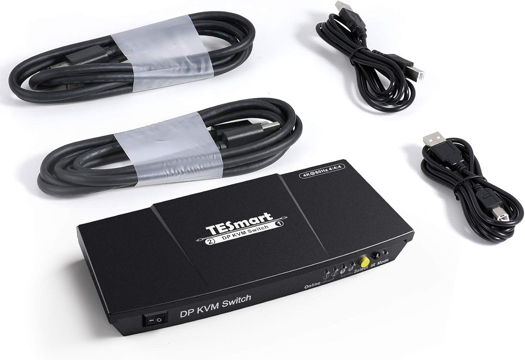 2 Port DisplayPort 4K@60Hz KVM Switcher with 2 Pcs 5ft KVM Cables and DP Cables W144