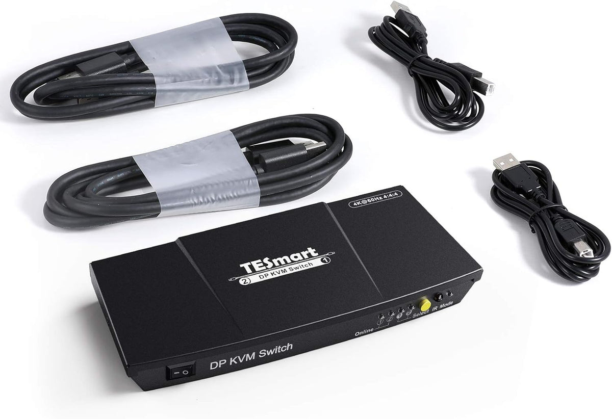 2 Port DisplayPort 4K@60Hz KVM Switcher with 2 Pcs 5ft KVM Cables and DP Cables W144