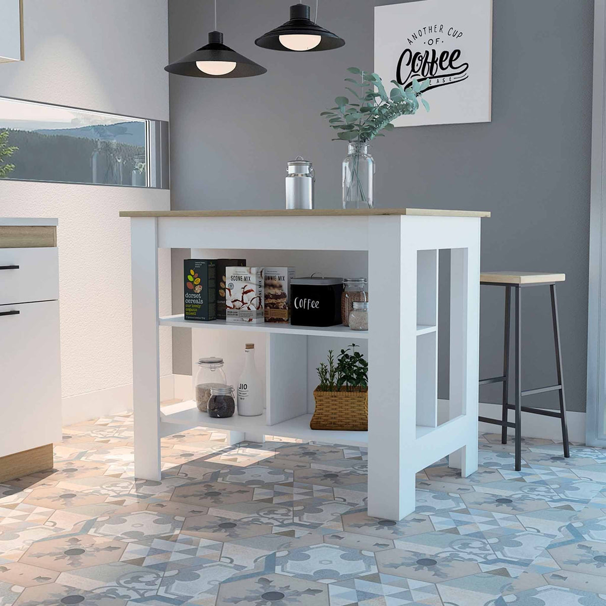 White Light-Oak Kitchen Island Q199163