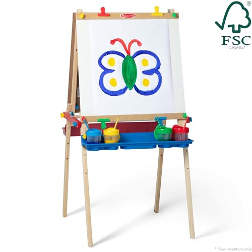 Wooden Double-Sided Art Easel with Dry-Erase Board, Chalkboard & Paper Roller Y1054