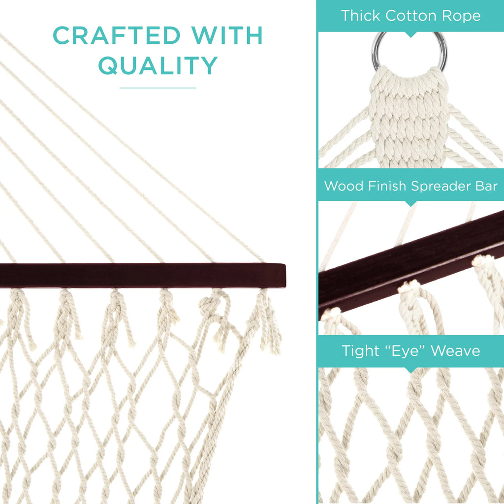 2-Person Woven Cotton Rope Double Hammock with Spreader Bars V2347