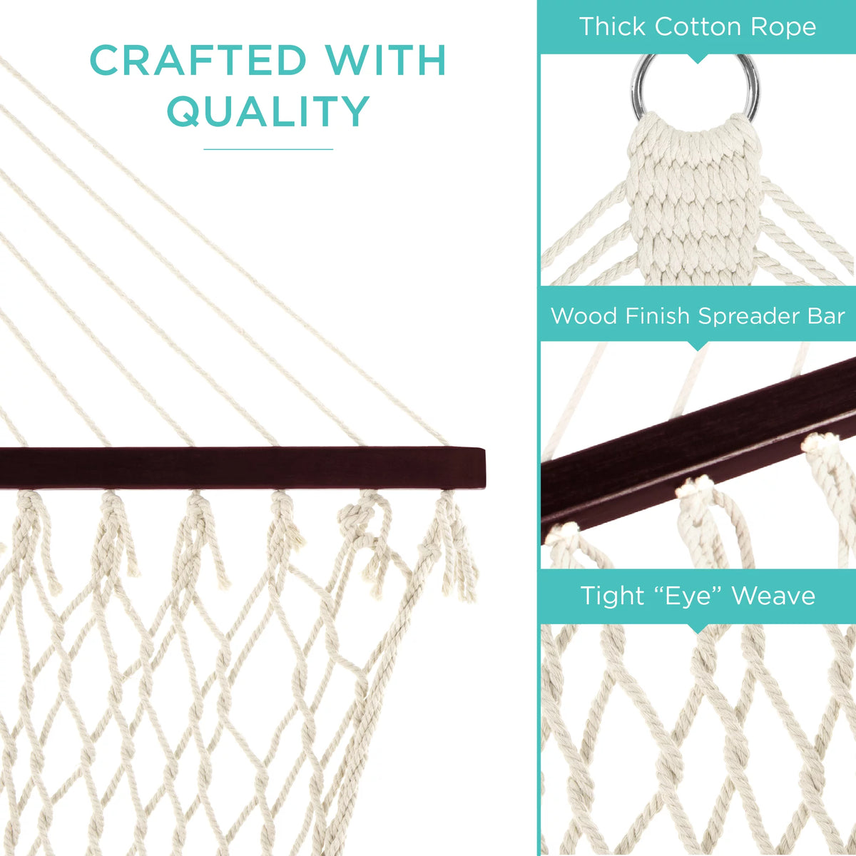 2-Person Woven Cotton Rope Double Hammock with Spreader Bars V2347
