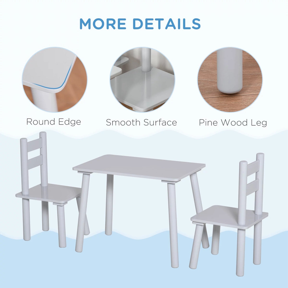 3-Piece Kids Wooden Table Chairs Set S7005