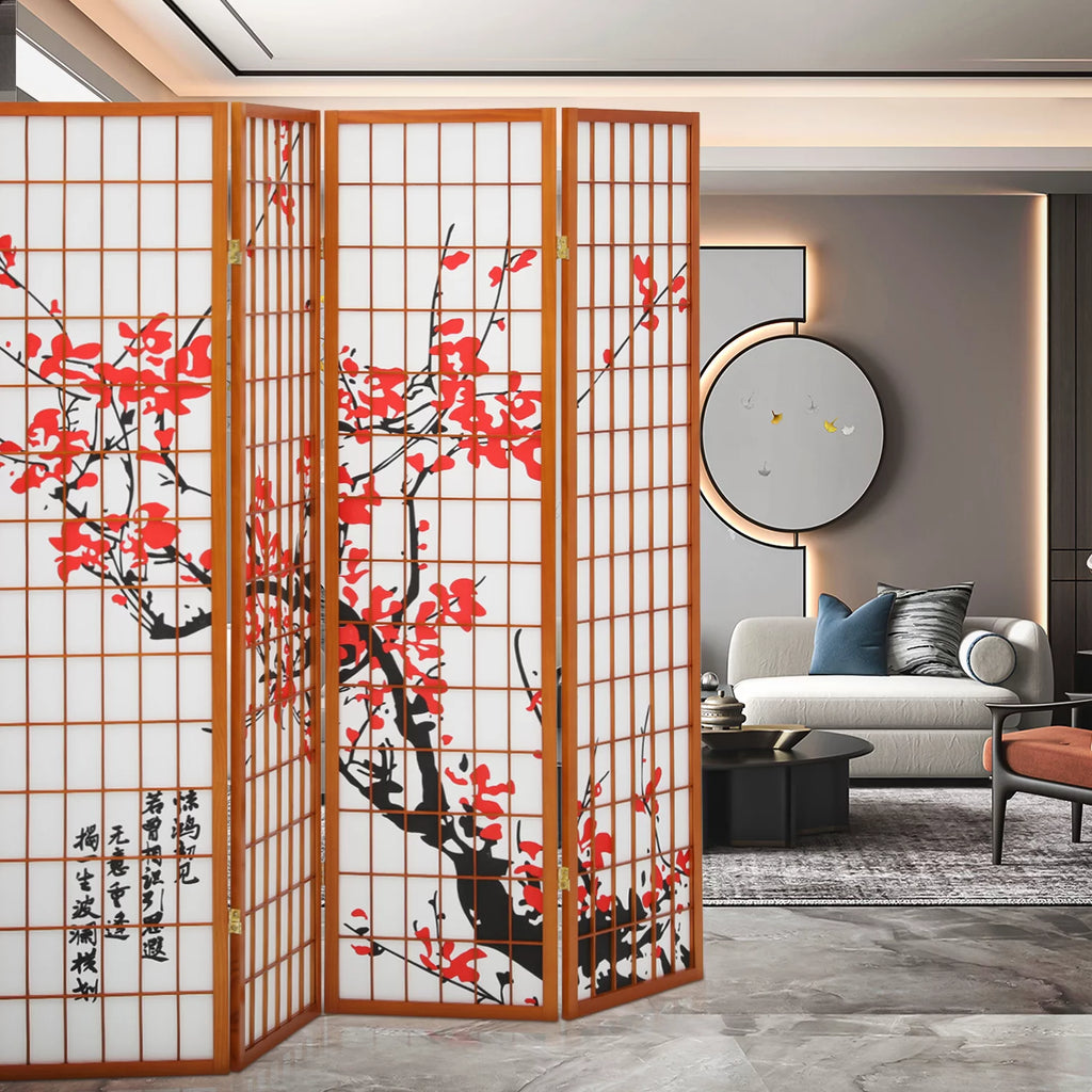 5.8 ft Tall 4 Panel Wood Room Divider D303