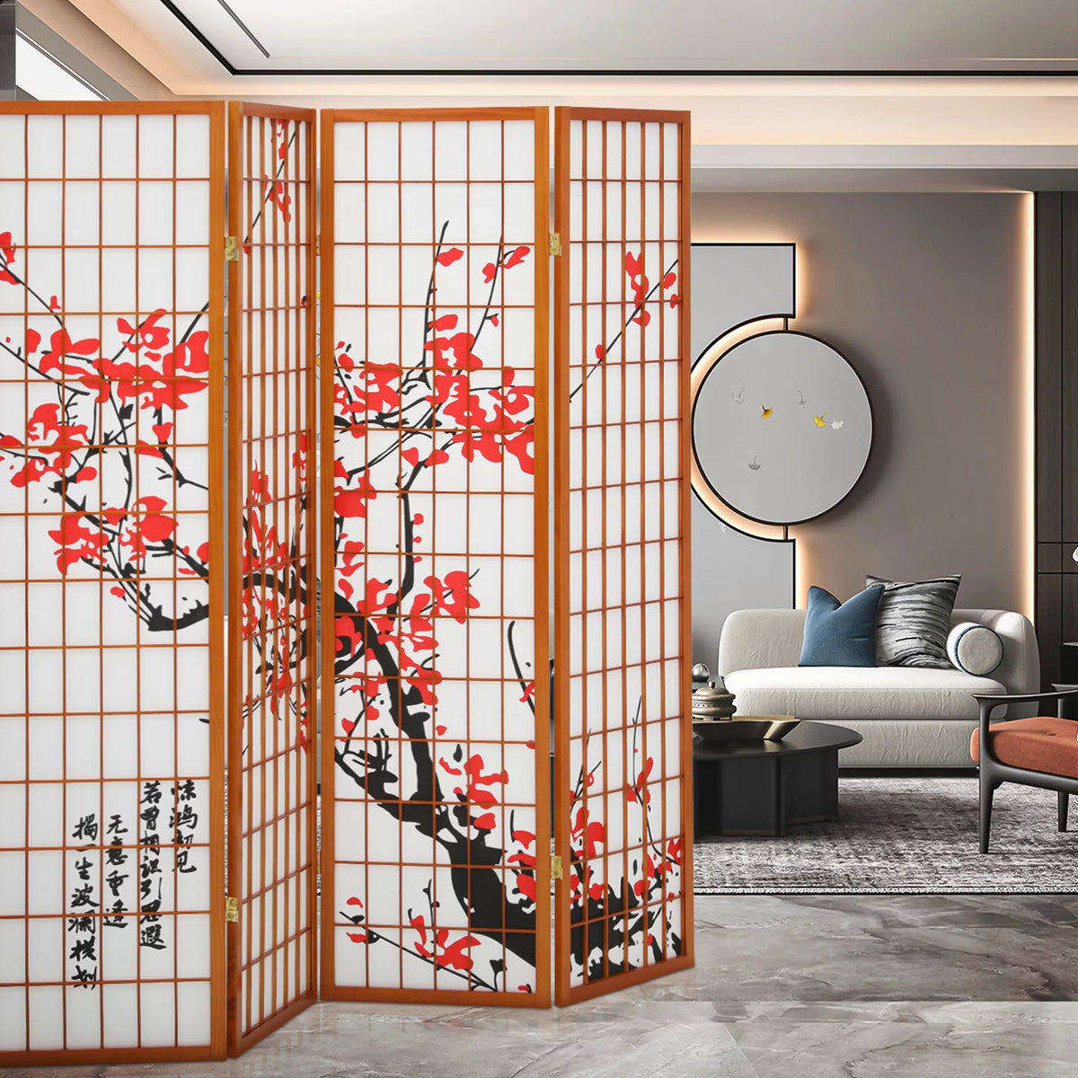 5.8 ft Tall 4 Panel Wood Room Divider D303