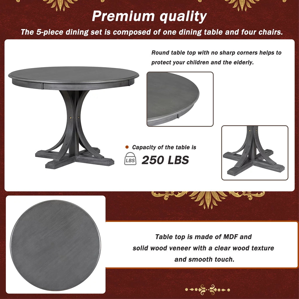5 Piece Round Dining Table Set with 4 Upholstered Chairs B285