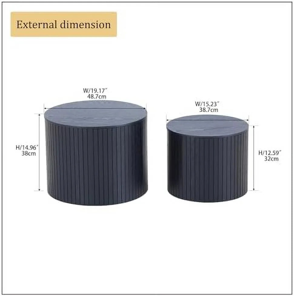 Nesting Coffee Table Set of 2 Round Wooden Walnut F3224