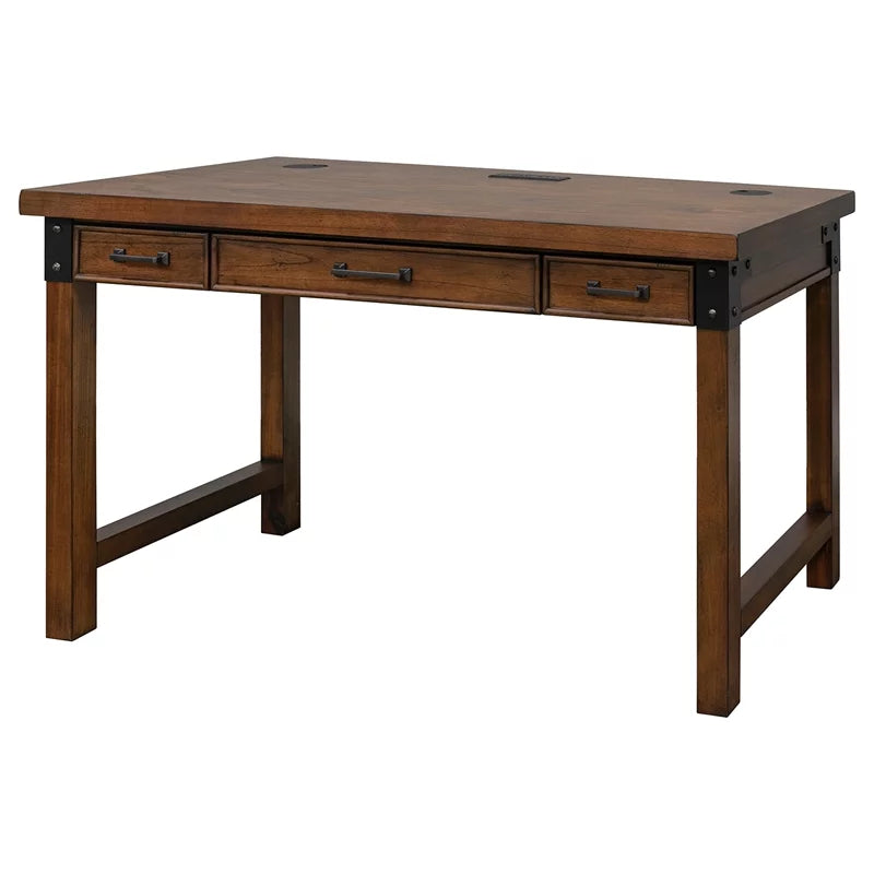Rustic Wood Writing Desk with Power Center Brown R8395