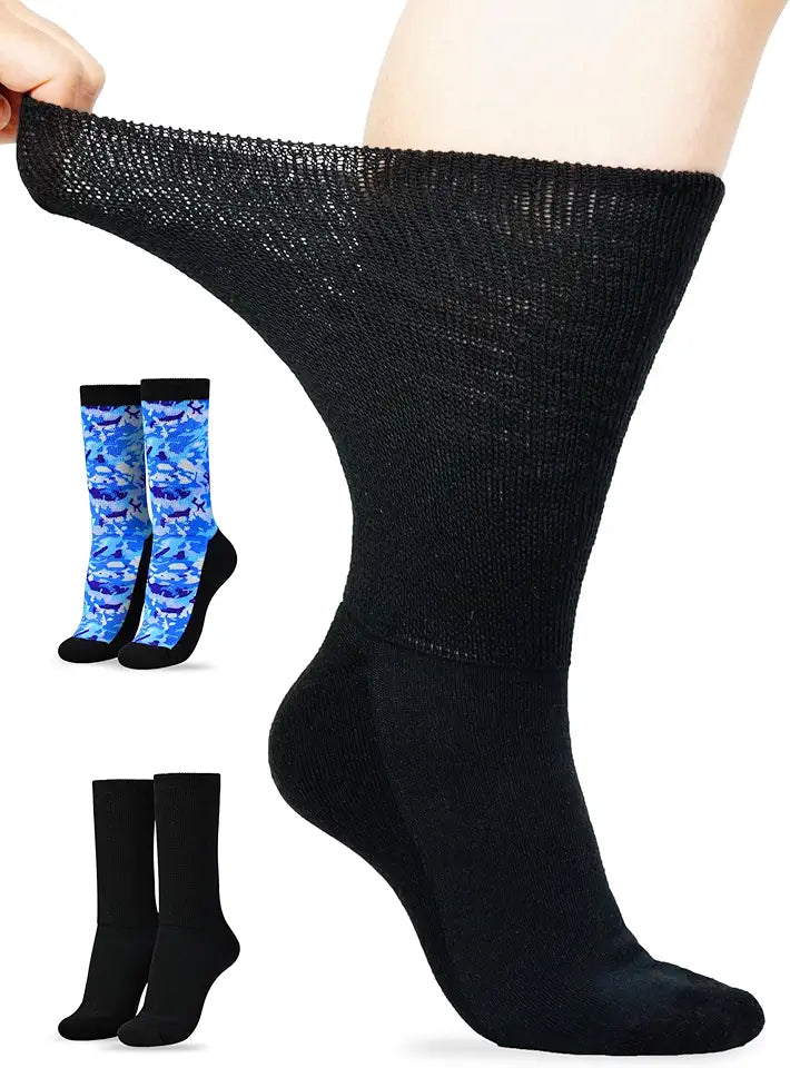 2 Pairs Bamboo Non Binding Crew Socks I8884