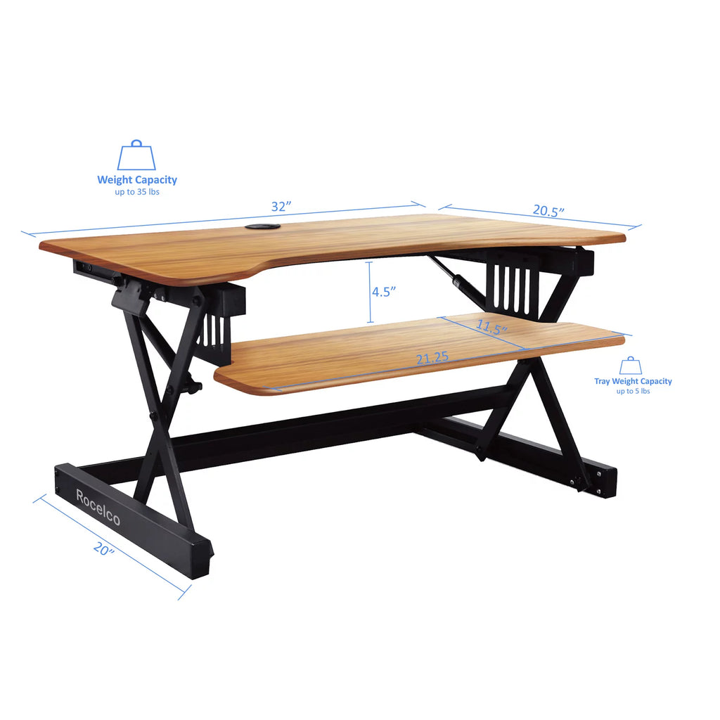 32" Height Adjustable Standing Desk Converter Teak Wood Grain P3075