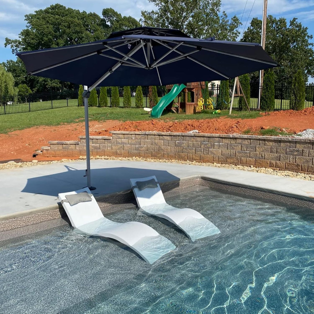 12 Feet Double Top Round Navy Blue Offset Hanging Patio Umbrella A888283