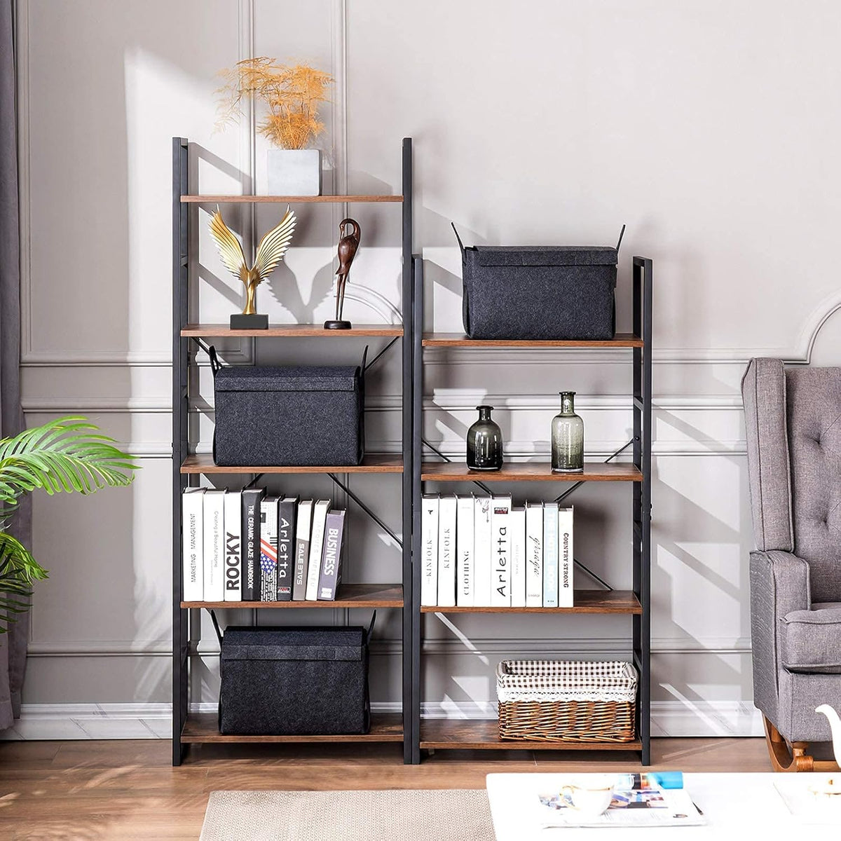5 Tier Tall Bookshelf Bookcase, Brown Y934199