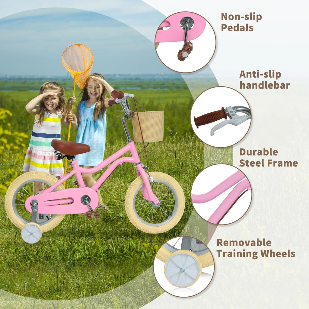 16 Inch Kids Bike with Handbrake Basket Training Wheels Yellow V585535