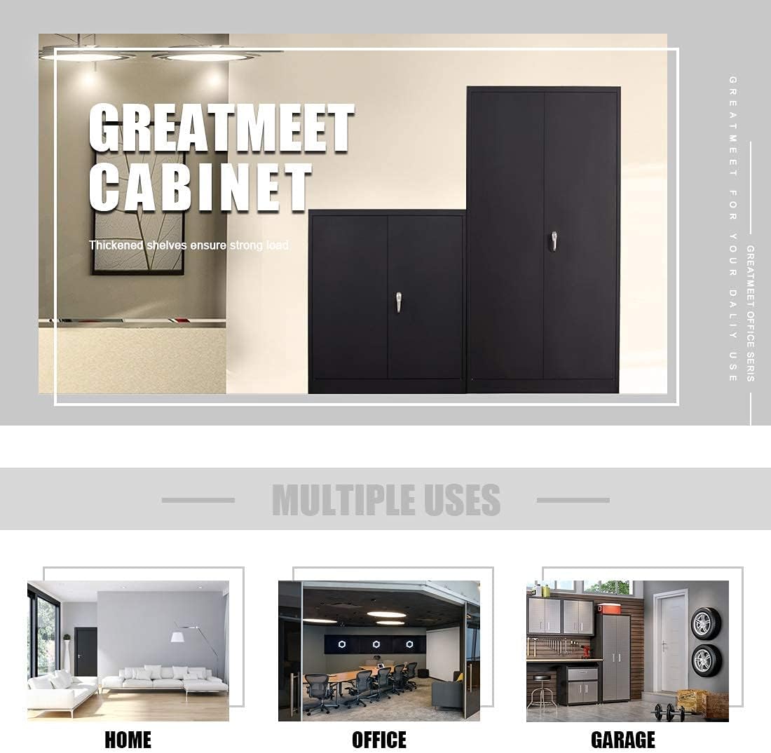 Black Metal Storage Cabinet with 4 Adjustable Shelves and 2 Locking Doors N170194