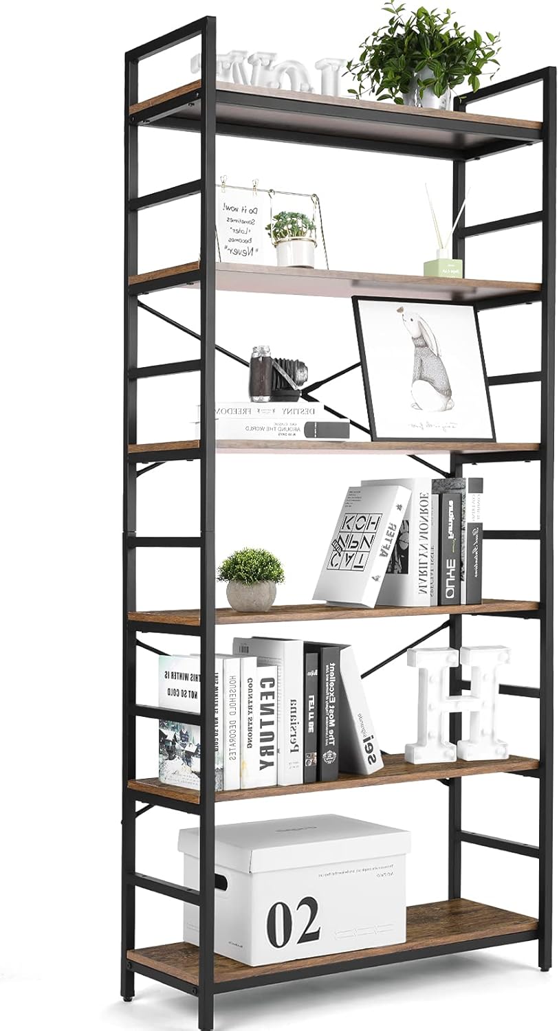 Vintage 5-Layer Metal Frame Wood Bookshelf R695