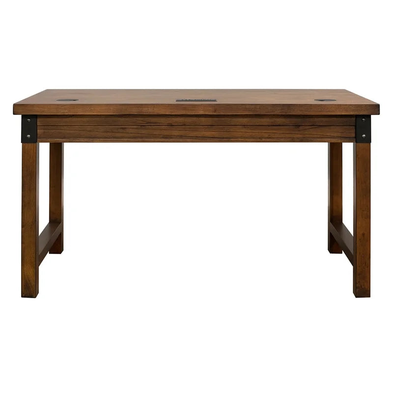 Rustic Wood Writing Desk with Power Center Brown R8395