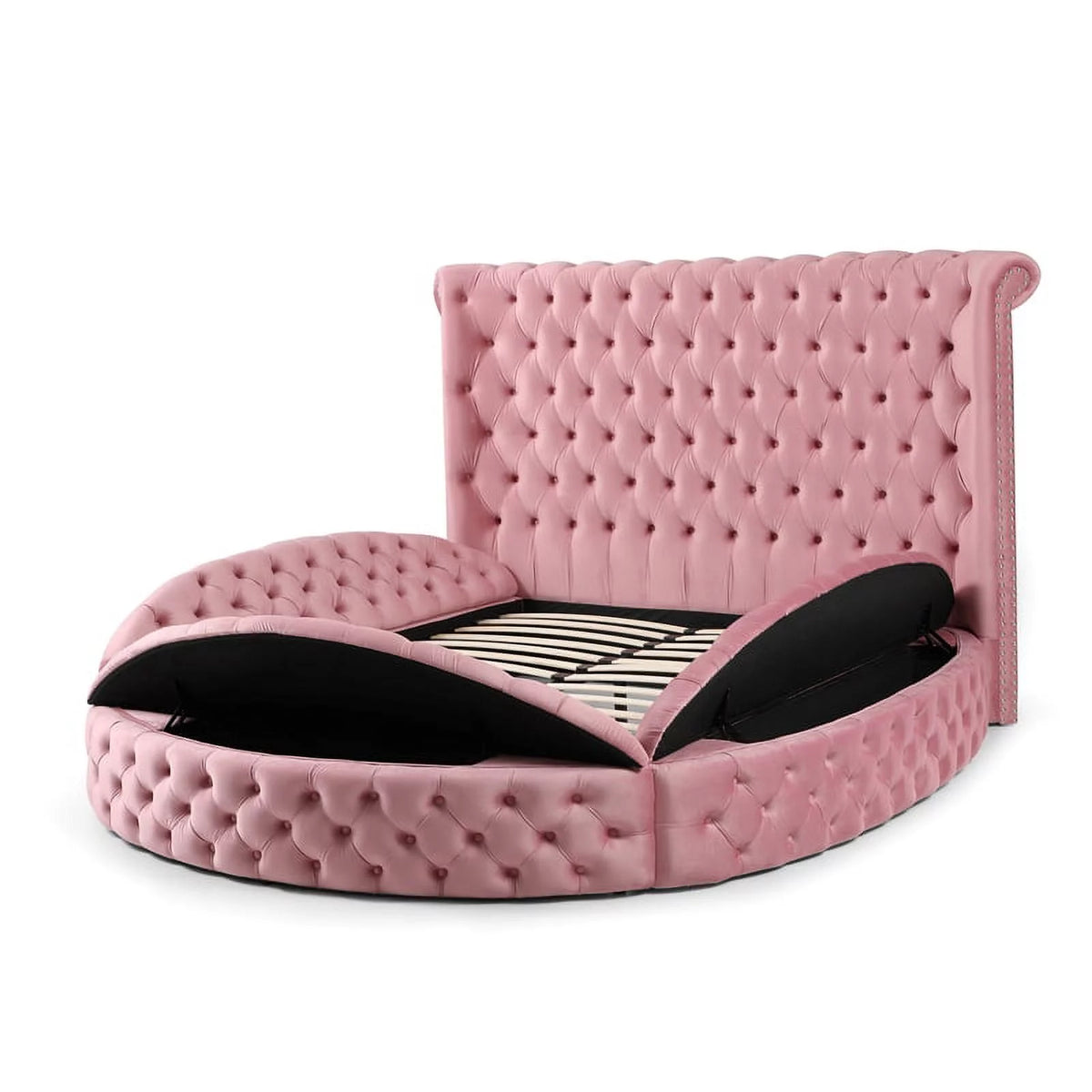 Pink Velvet Upholstered King Bed O977095