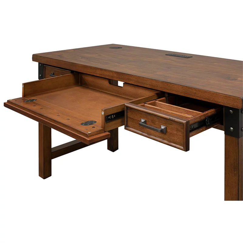Rustic Wood Writing Desk with Power Center Brown R8395
