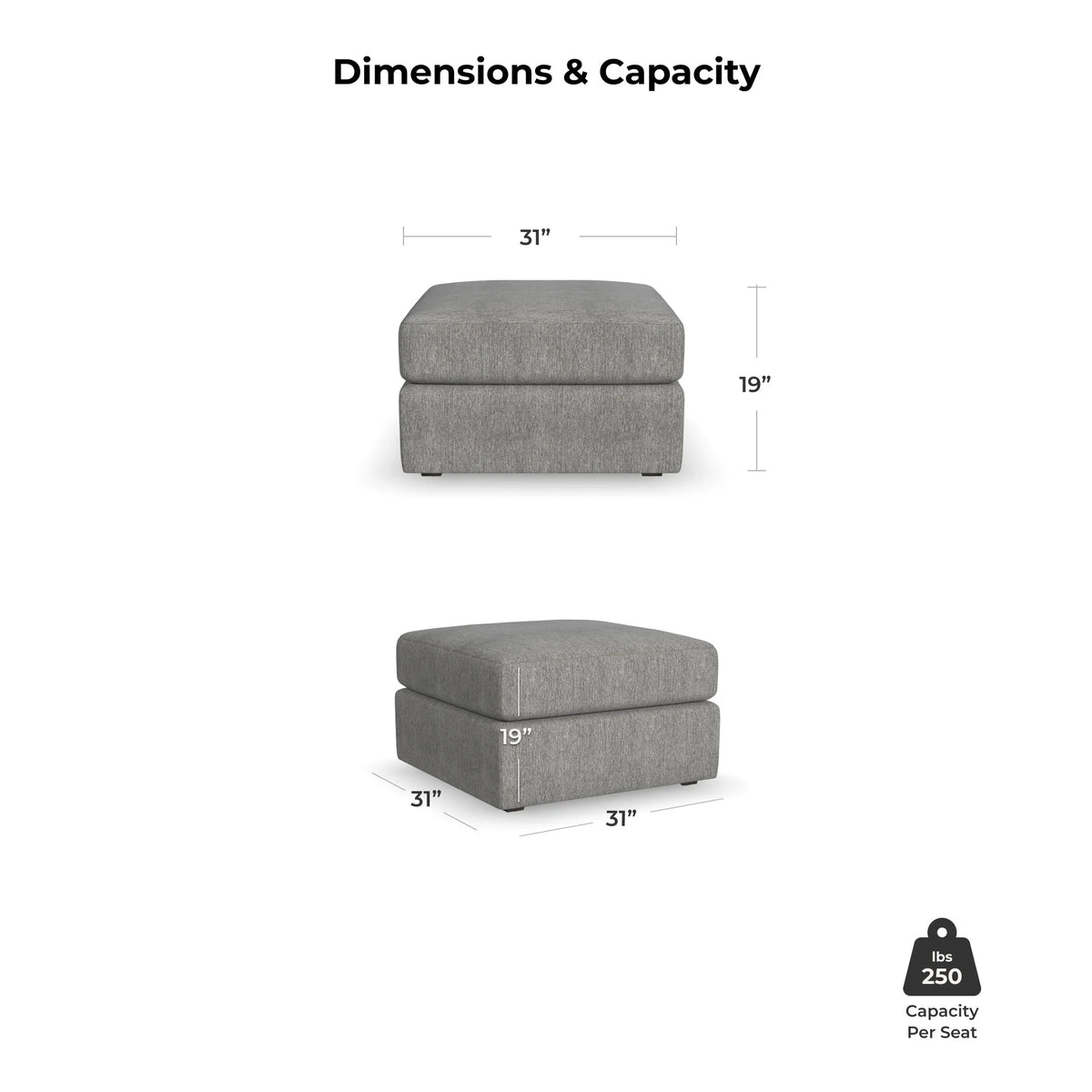 Gray Square Bumper Ottoman with Performance Fabric F42573