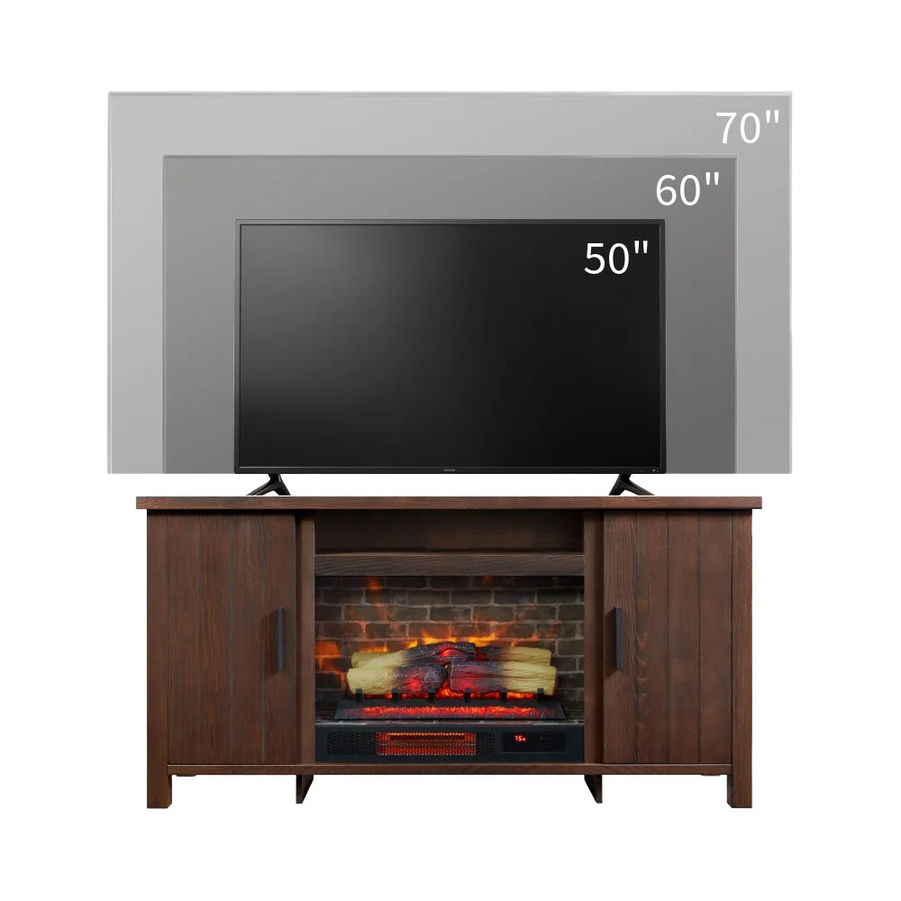 59.5"W Rustic TV Stand with 26" Fireplace Insert P7651