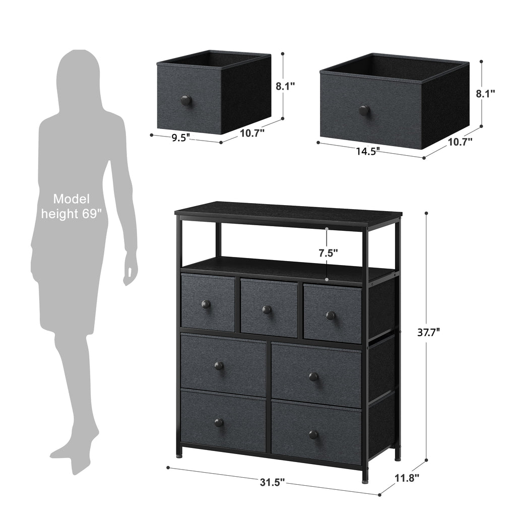 Pink 7 Drawer Fabric Dresser with Wood Shelves K84417