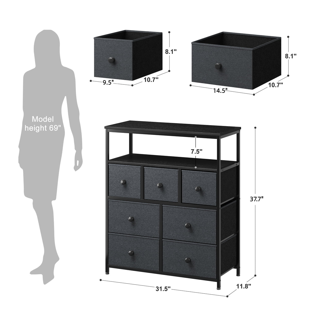 Pink 7 Drawer Fabric Dresser with Wood Shelves K84417