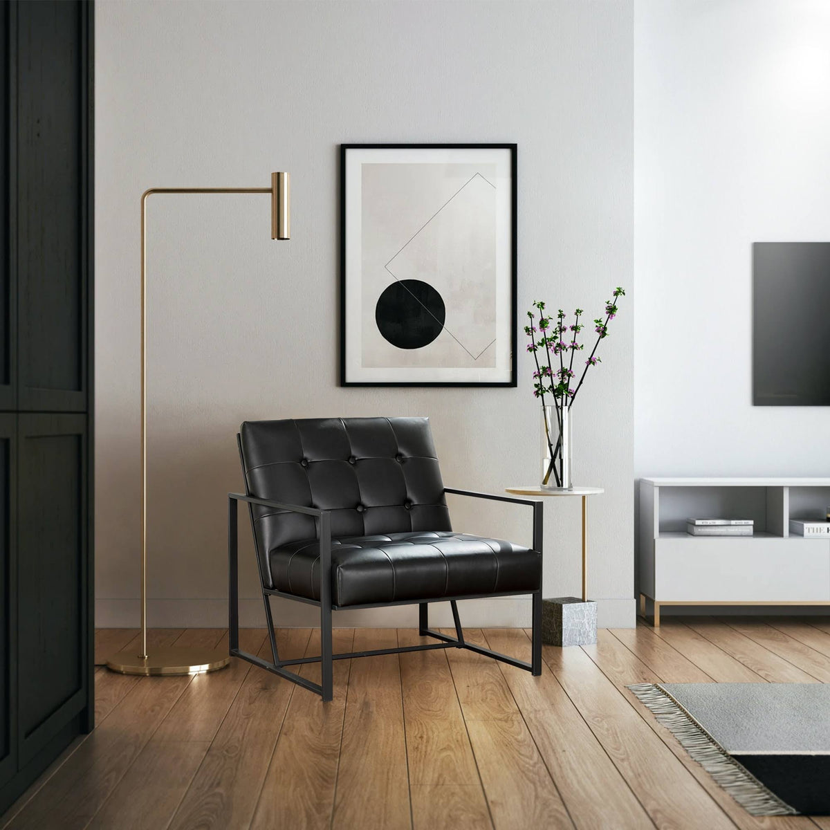 Black PU Leather Tufted Accent Chair G65684