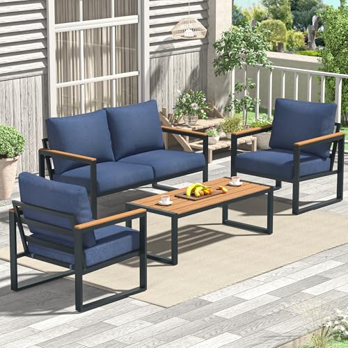 4 Pieces Metal Patio Furniture Set with Coffee Table Y60532