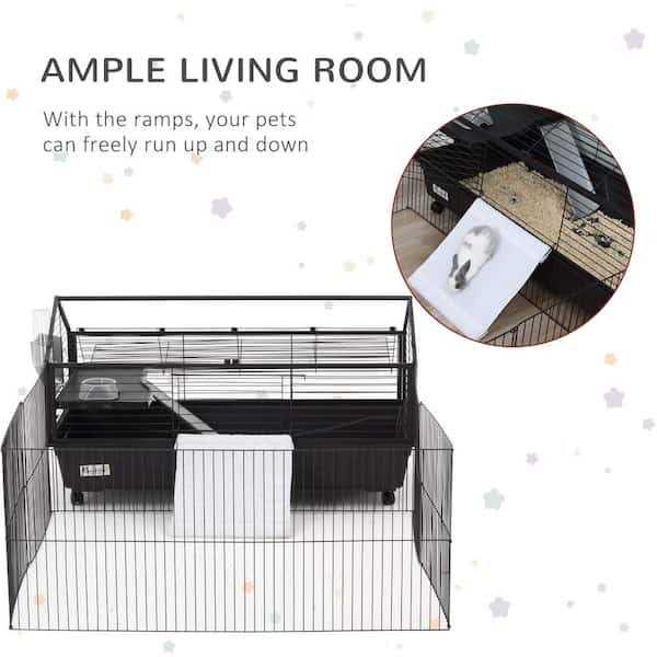 Rolling Metal Small Animal Hutch Cage with Main House and Run E7207
