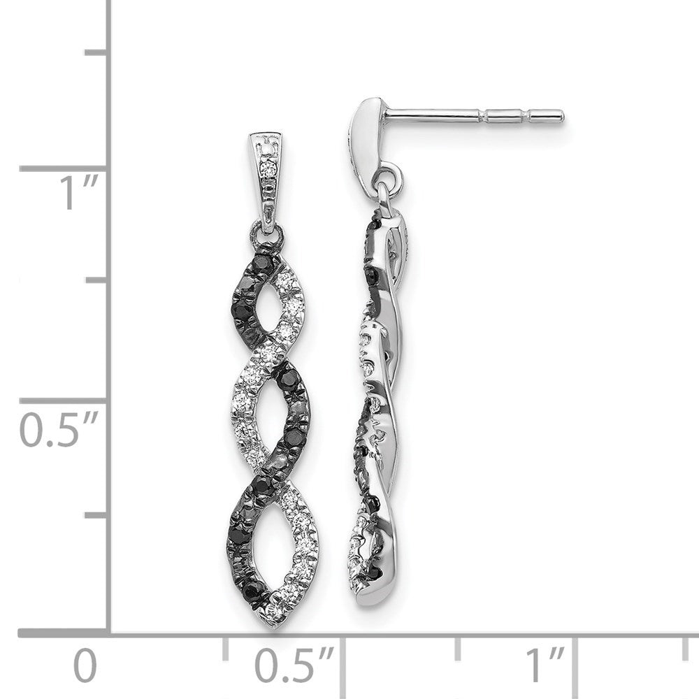 14k White Gold Black and White Diamond Twisted Dangle Earrings Z417