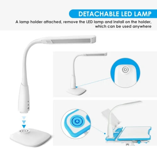 Blue Height Adjustable Kids Study Desk & Chair Set with LED Lamp, Drawer, Bookstand, Chair Cover J69900
