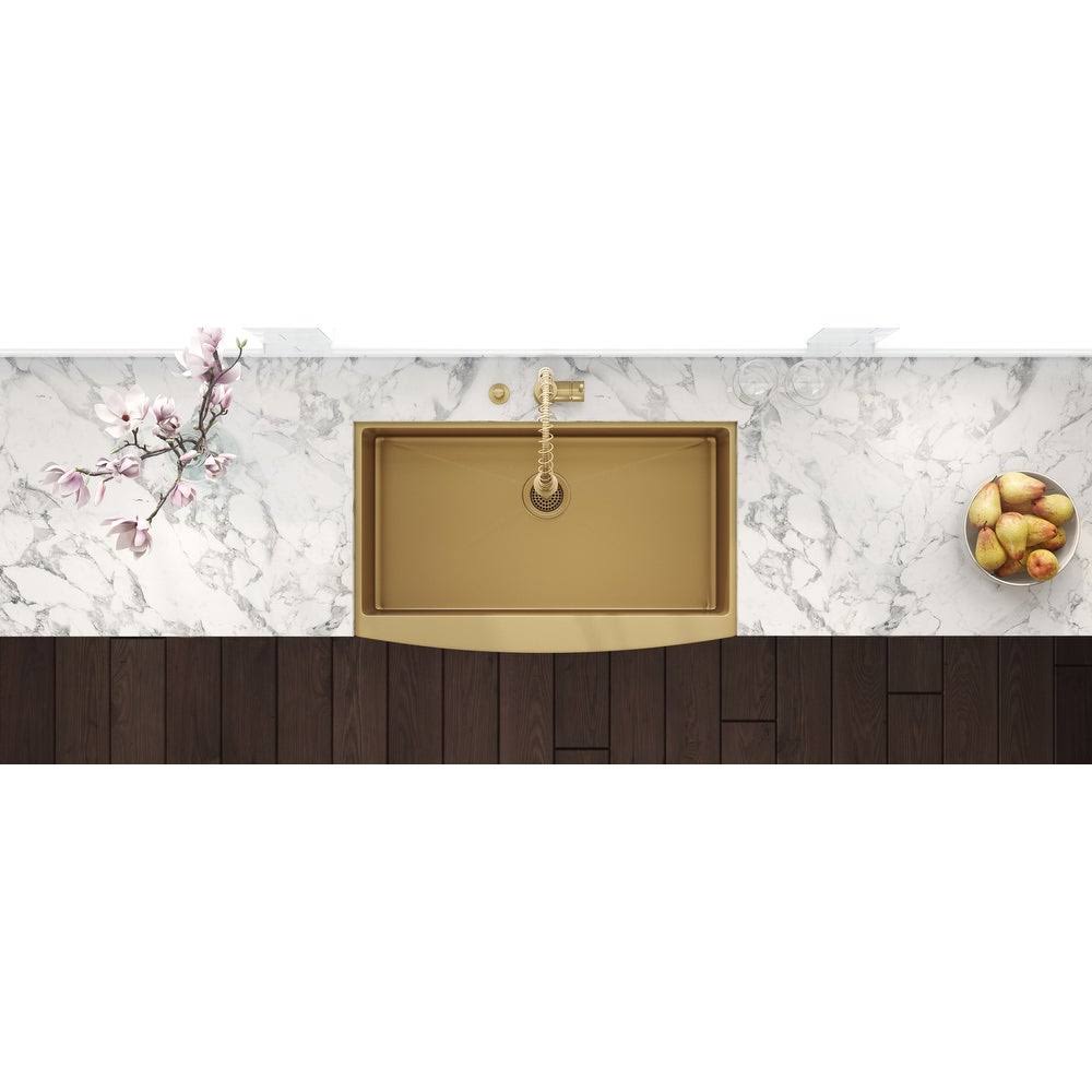 30-Inch Apron-Front Farmhouse Kitchen Sink Brass Tone Matte Gold Stainless Steel Single Bowl T955322