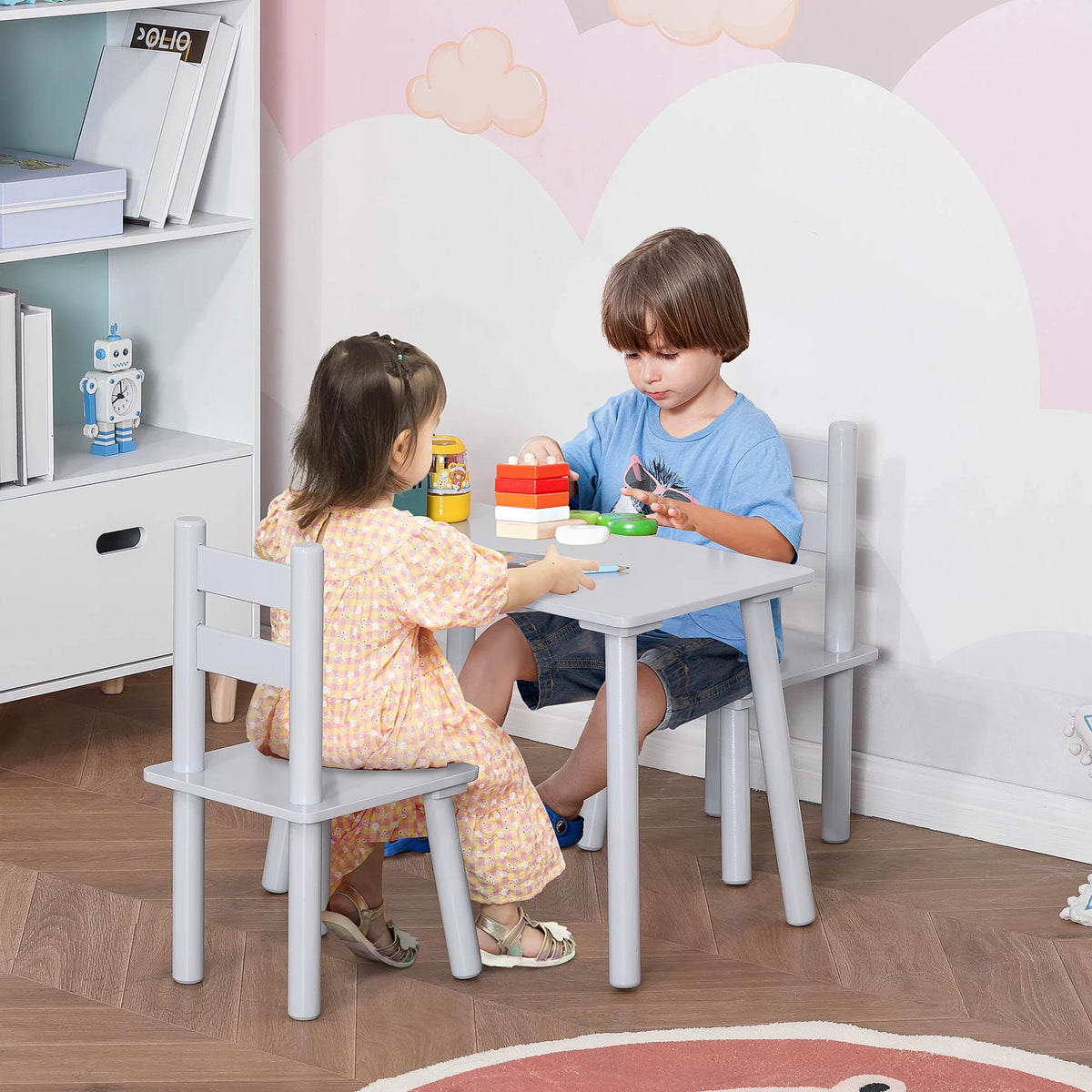3-Piece Kids Wooden Table Chairs Set S7005