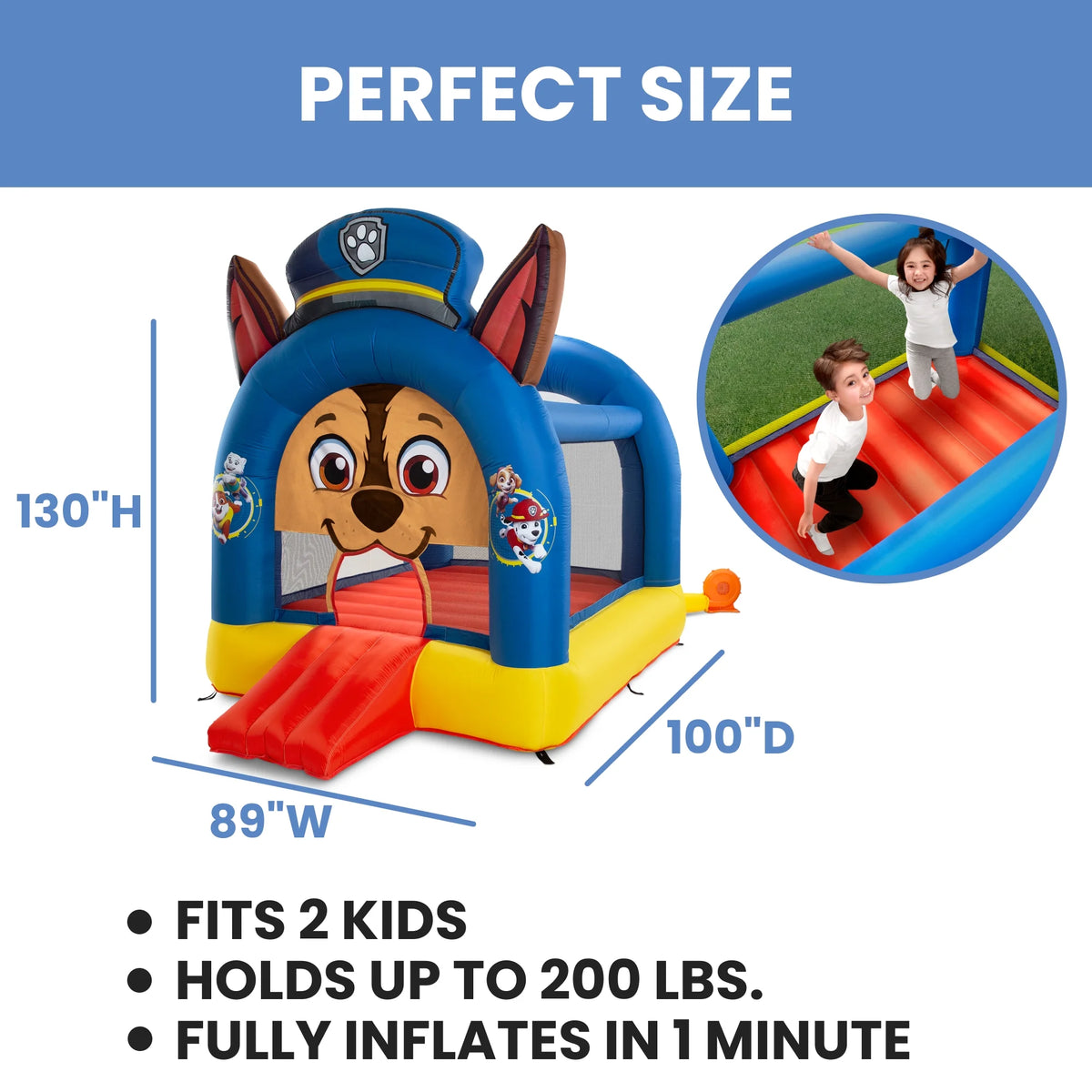 Inflatable Bounce House with Heavy Duty Blower, Ground Stakes, Repair Patches and Storage Bag A85202