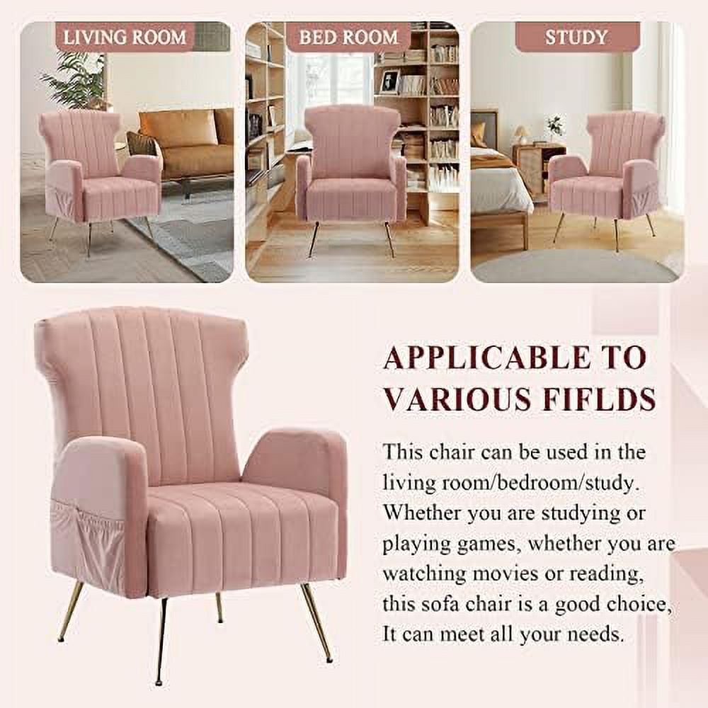 Brown Velvet Wing Back Accent Chair with Metal Gold Legs V24003