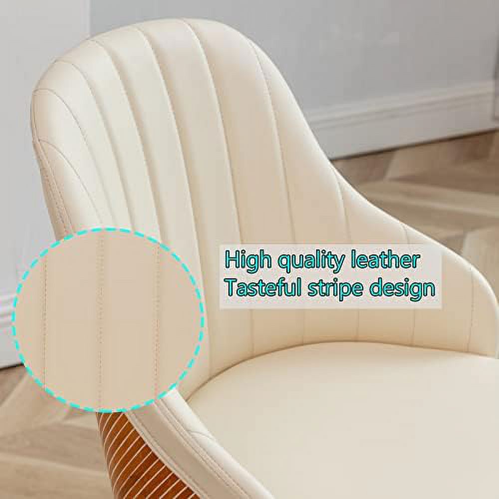 Beige Leather Upholstered Accent Arm Desk Chairs Set of 2 with Metal Legs and Bamboo Back X357837