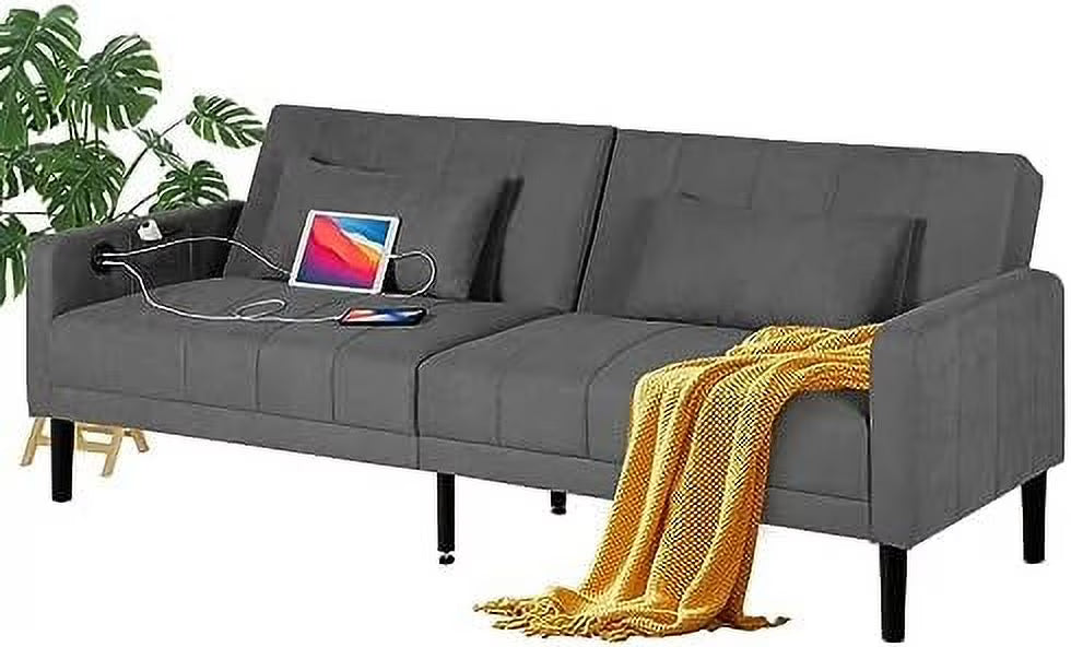 Button Tufted Upholstered Sofa Couch with 2 USB Charging Ports G2746