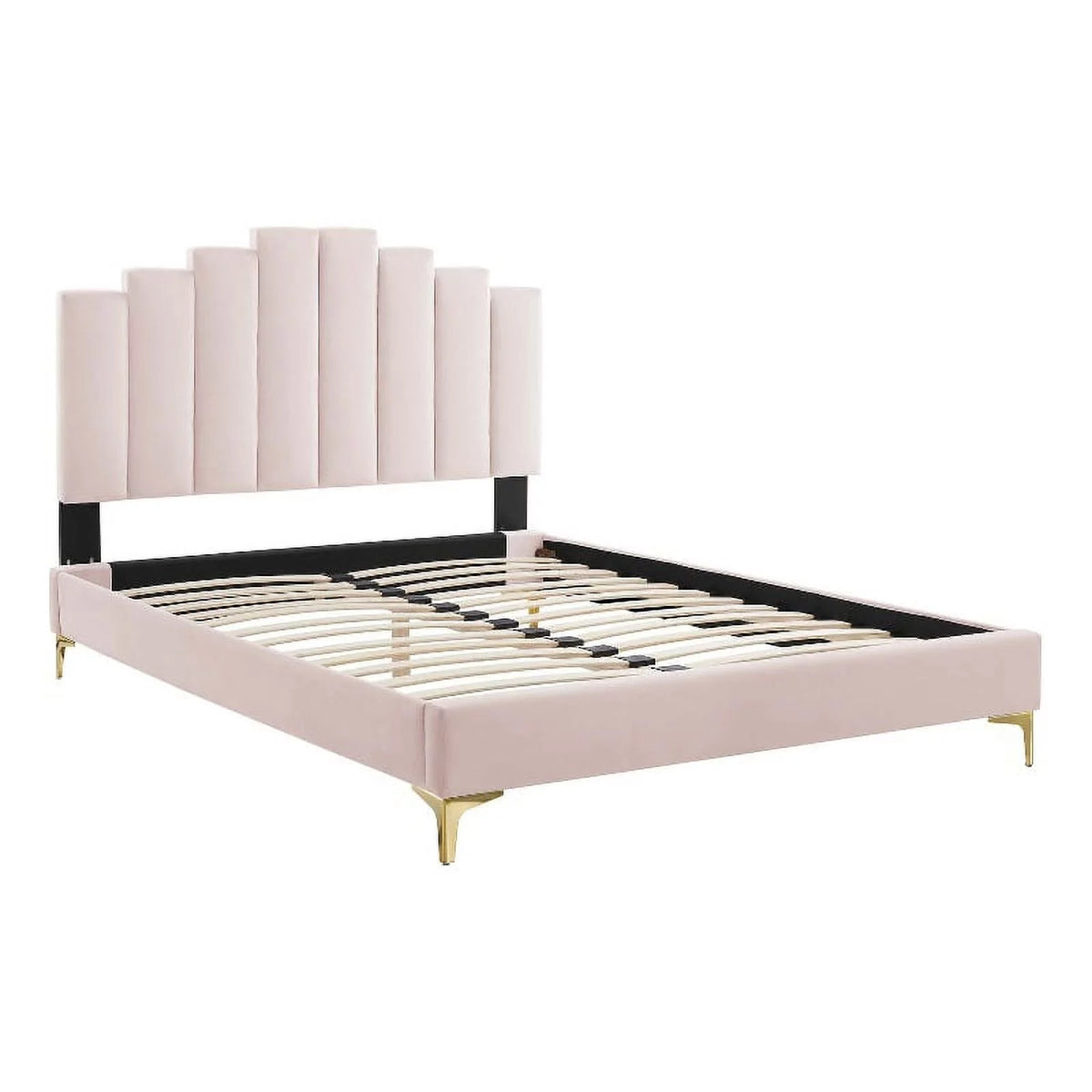 King Modern Performance Velvet Platform Bed in Pink O629