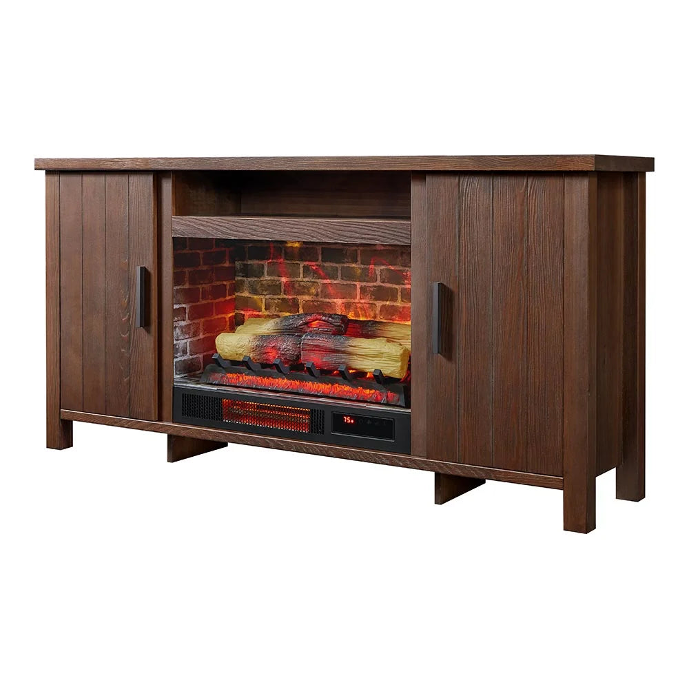 59.5"W Rustic TV Stand with 26" Fireplace Insert P7651