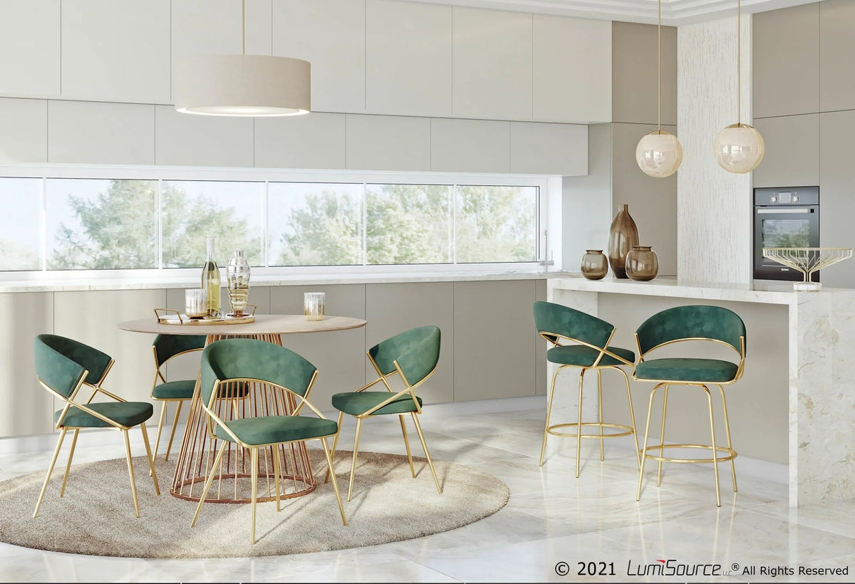 Gold Steel and Green Velvet Dining Chair Set of 2 Q235