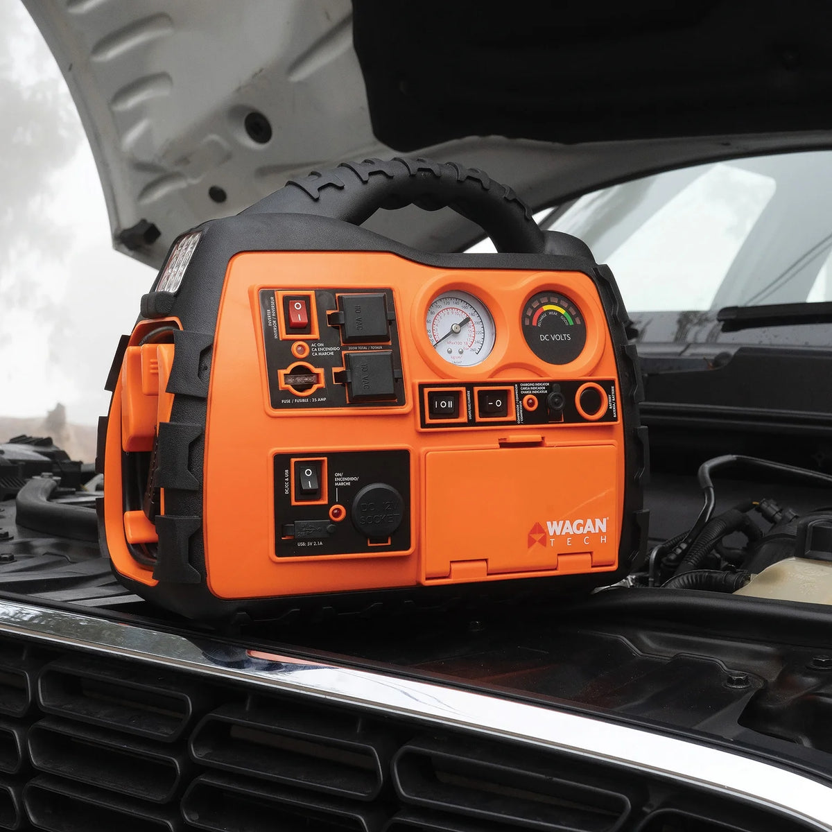 12-Volt Jump Starter, Air Compressor, Radio, USB Charger, and Inverter P653013
