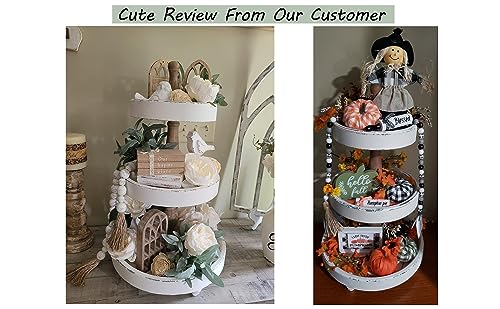 Distressed White 3 Tiered Wood Tray Stand Y53537